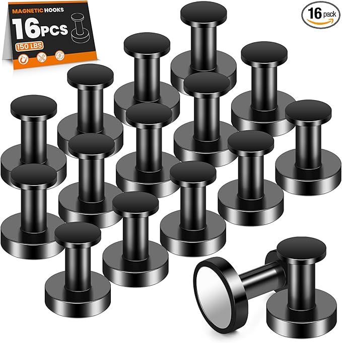 E BAVITE Magnetic Hooks 16 PCS 150lb Magnet Hook Cruise Cabins (Black) | Essentials Heavy Duty Wreath Hanger Strong Magnets for Classroom Whiteboard Wreath Coat Hanging Garage Cruise Ship Camping