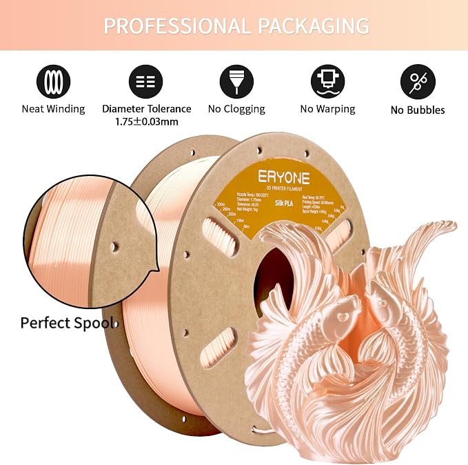 ERYONE Silk PLA Filament for 3D Printer 1.75mm +/- 0.03mm, Shiny Filament 1kg (2.1lbs)/Spool, Apricot
