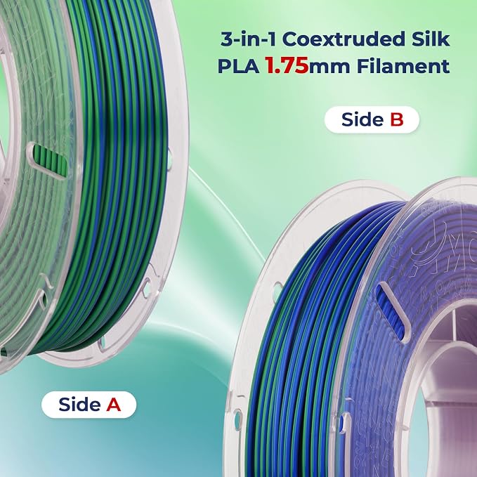 AMOLEN Silk PLA Filament 1.75mm, Triple Colors 3D Printer Filament Bundle, Shiny 3D Printer Filament Dimensional Accuracy +/- 0.02mm, Silk PLA Filament Fits for Most FDM 3D Printers, 200g X 4 Pack