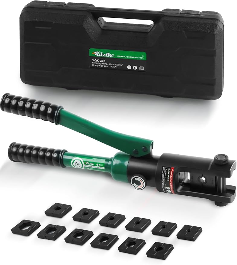 16 Ton Hydraulic Wire Crimper Battery Cable Lug Terminal Crimping Tool WIth Standard US cable Dies,Crimps 6 AWG to 600 MCM, Cable Crimping Tool with 13 Pairs of Standard US cable Dies