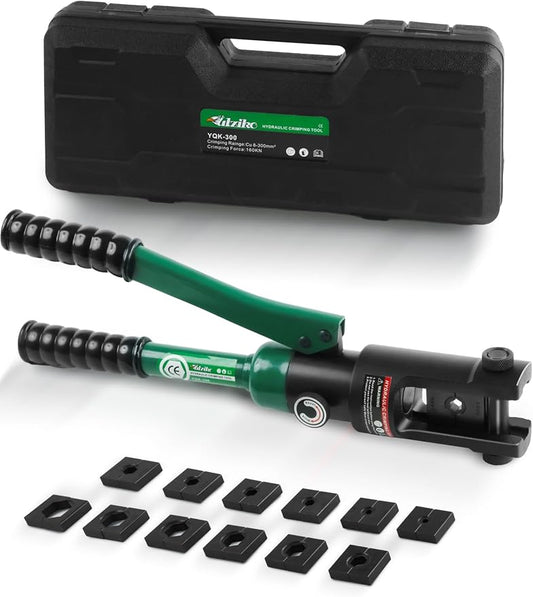 16 Ton Hydraulic Wire Crimper Battery Cable Lug Terminal Crimping Tool WIth Standard US cable Dies,Crimps 6 AWG to 600 MCM, Cable Crimping Tool with 13 Pairs of Standard US cable Dies