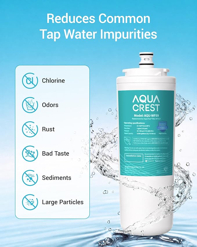 AQUA CREST AP5527 Reverse Osmosis Pre and Post Water Filter Cartridge, Replacement for Aqua-Pure® AP5527, 5598101, AP-RO5500, APRO5500 Reverse Osmosis System, NSF 42 Certified, 2 Pack, Model No.WF59