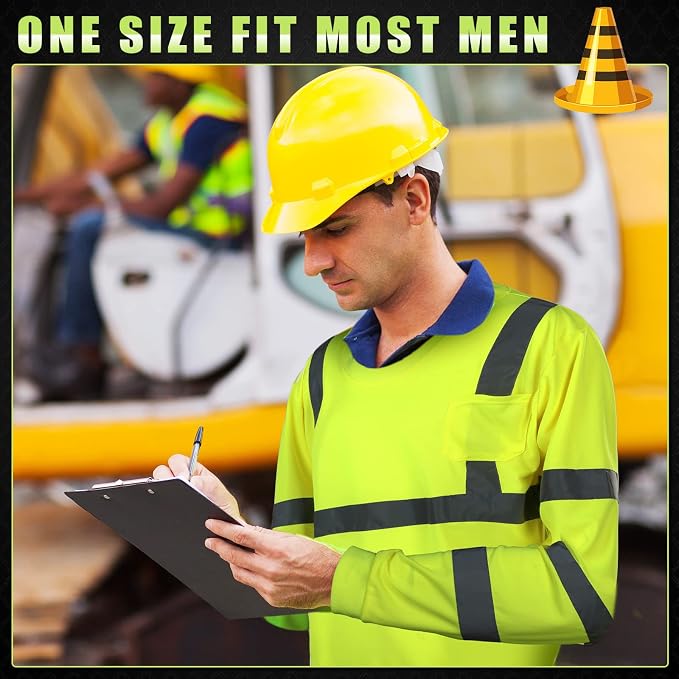 Macarrie 6 Pcs Class 3 Reflective Safety High Visibility Shirt Long Sleeve with Packet Breathable