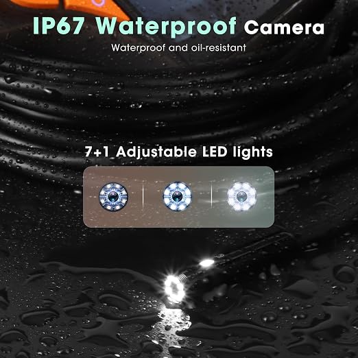 Triple Lens Endoscope Camera with Light- 5" 1080P HD Handheld Borescope with 50FT Semi-Rigid Cable, Waterproof Sewer Inspection Camera with 32GB Card, Drain Plumbing Camera & Gifts for Men