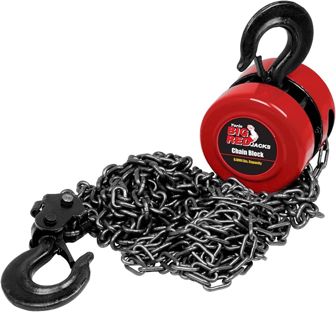 BIG RED TR9050 Torin Manual Hand Lift Steel Chain Block Hoist with 2 Hooks, 5 Ton (10,000 lb) Capacity, Red