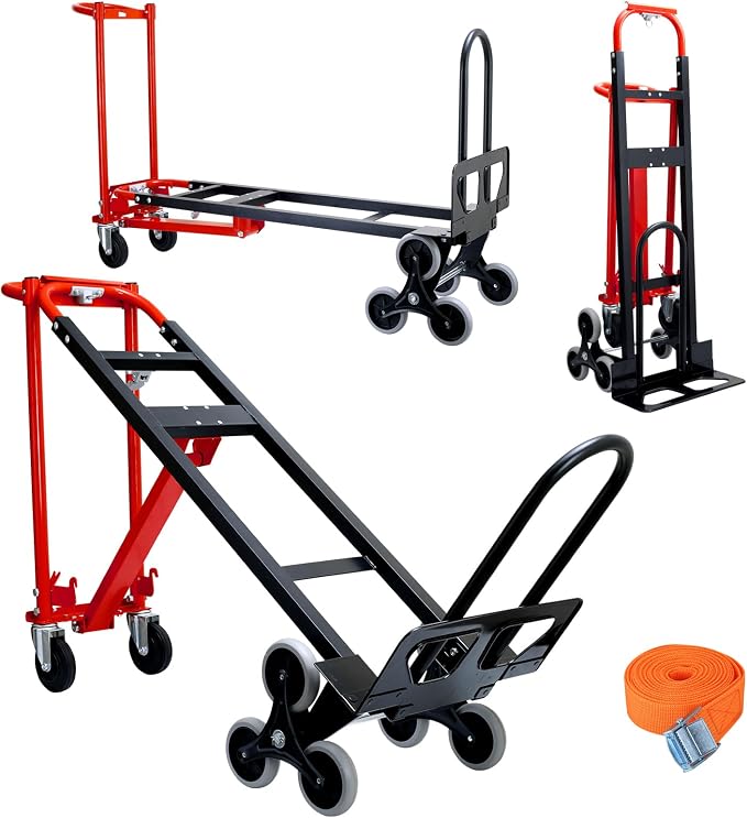 3 in 1 Industrial Convertible Hand Truck Dolly,1000 LBS Capacity Stair Dolly,Stair Climbing Hand Trucks Heavy Duty with Solid Wheels for Moving,Transport in Warehouses,Factory(Red)