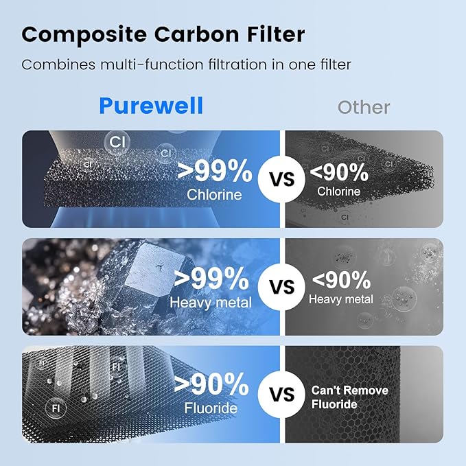 Purewell 5-Stage Composite Carbon Filter for Fluoride & PFAS Reduction, 2X Thickened Walls, Up to 20,000 Gallons, Compatible with Berlky, ProOne & Purewell Gravity Systems (2 Pack, SS Series, PF-6-FL)