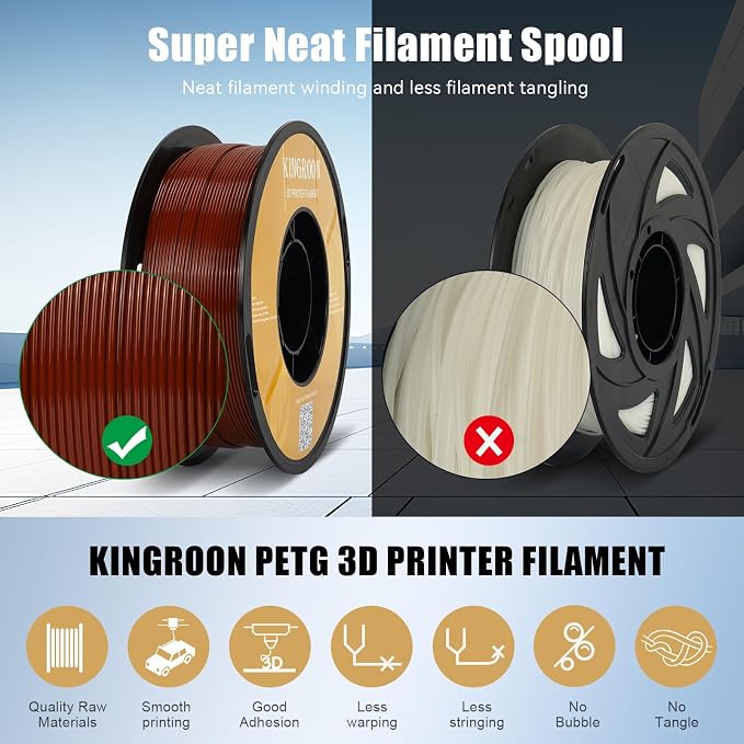Kingroon High Speed PETG 3D Printer Filament 1.75mm, 3D Printer Rapid Filament for 30-600mm/s Hyper Printing Filament, Dimensional Accuracy +/- 0.03 mm, 1kg Plastic Spool(2.2lbs) (Brown)