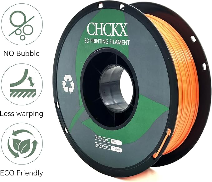 PETG 3D Printer Filament, Dimensional Accuracy +/- 0.03 mm, 1kg Spool(2.2lbs), 1.75 mm Fit for Most 3D Printers, Orange