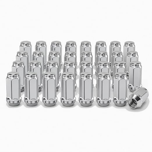 EVIL ENERGY M14x1.5 Chrome Wheel Lug Nuts Set 32 PCS for Chevy Silverado Ram GMC Sierra 2500 3500, Ford F250 F350, 3/4" 19mm Hex Closed End Bulge Acorn Cold-Forged Carbon Steel