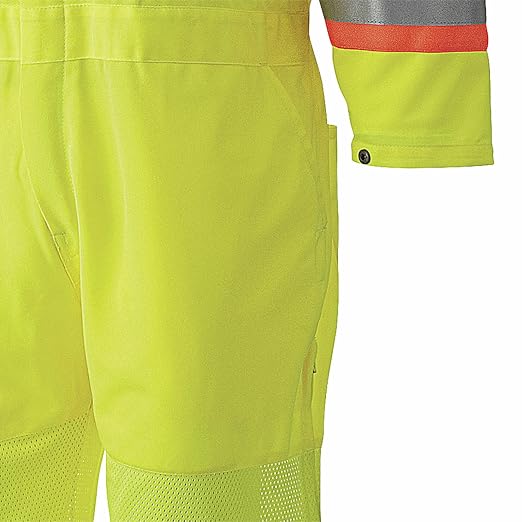 Pioneer High Visibility Polyester Knit Traffic Safety Coverall with Mesh Ventilation Panels, Reflective Tape, Leg Zippers, Yellow/Green, Unisex, 3XL, V1070160U-3XL