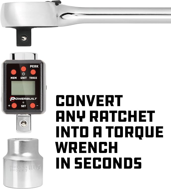Powerbuilt 3/4-Inch Drive Digital Torque Adapter, 147.5-737.5 Ft-Lb and 200-1000 Nm, Alert Signals Torque Setting, Electronic Torque Wrench Converter with Digital Display, ±2% Accuracy - 940994
