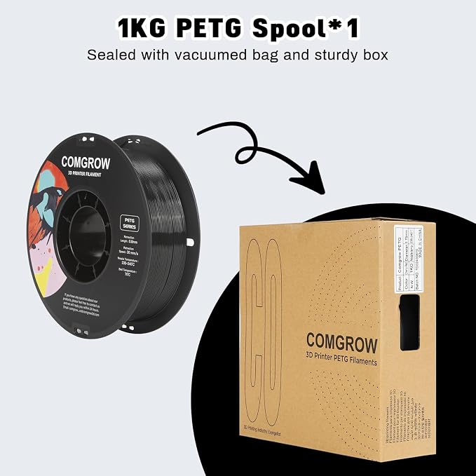 Comgrow PETG 3D Printer Filament 1.75mm, High Precision and Tough 3D Printer Filament 2kg (4.4LBS), Dimensional Accuracy +/- 0.02 mm, Fit Most 3D Printers White+Black