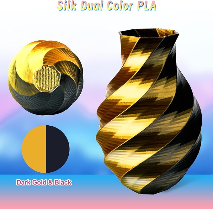 ERYONE PLA Filament 3D Printer Filament Multicolor 1.75mm +/- 0.03mm, PLA Filament 250g Spool, Silk Dual Color Black Dark Gold