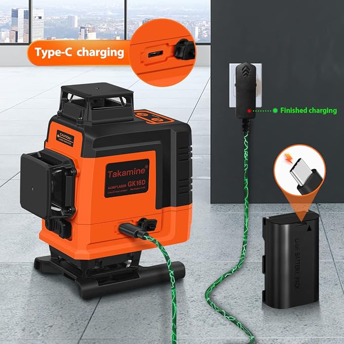 Takamine 16 Lines Laser Level Self Leveling 4x360° 4D Green Cross Line for Construction/Picture Hanging, Remote Controller, Magnetic Stand and portable bag