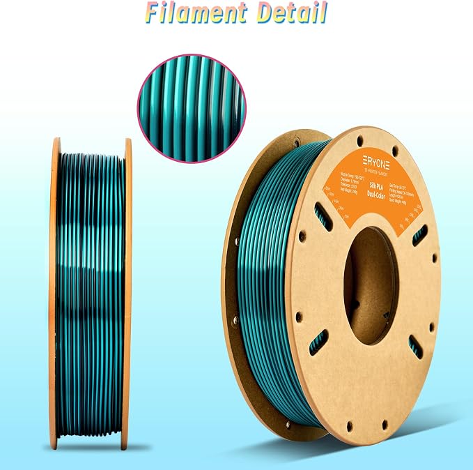 ERYONE PLA Filament 3D Printer Filament Multicolor 1.75mm +/- 0.03mm, PLA Filament 250g Spool, Silk Dual Color Black Dark Green