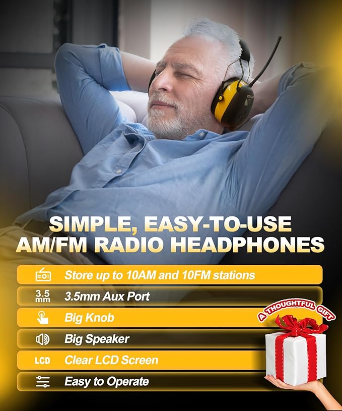 ZOHAN AM/FM Radio Headphone with Digital Display,Ear Protection Noise Reduction Earmuffs,Comfortable Hearing Protector