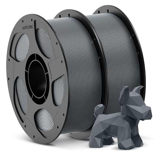 ANYCUBIC 3D Printer Filament PLA Bundle, PLA Filament 1.75mm Dimensional Accuracy +/- 0.02mm, 1KG Reusable Spool, 2KG Texture Grey