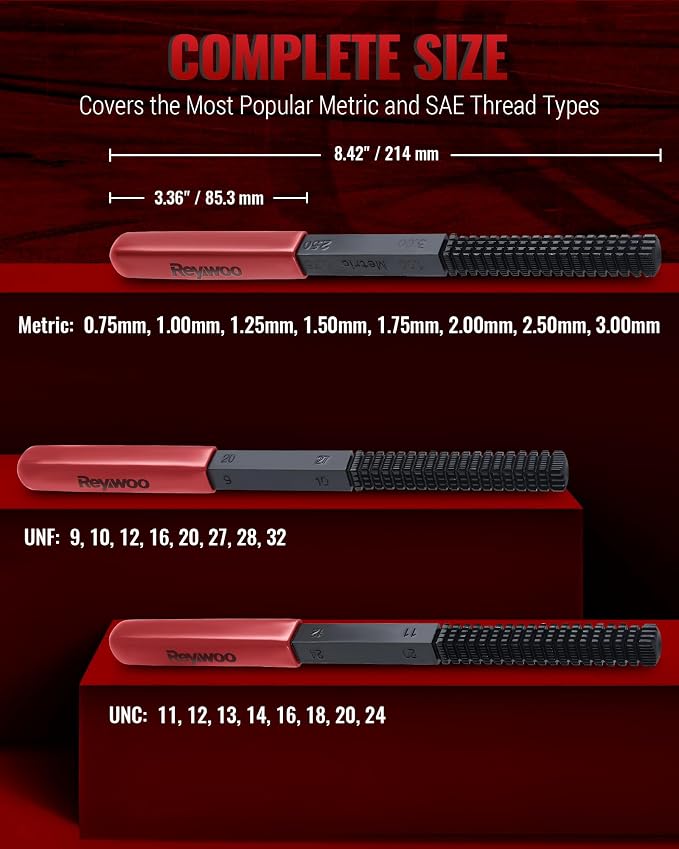 Reywoo 3-Piece Thread Restorer File Set, Thread Restoring Chaser Files, Thread Repair File Set in Metric SAE UNF UNC Sizes