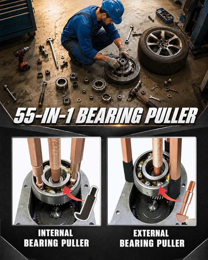 INCENDIOS 55-in-1 Bearing Puller Set, Blind Hole Bearing Removal Tool with Internal & External Bearing Puller Tools, Inner Outer Bearing Separator Kit for Automotive Motorcycle Industrial Repair