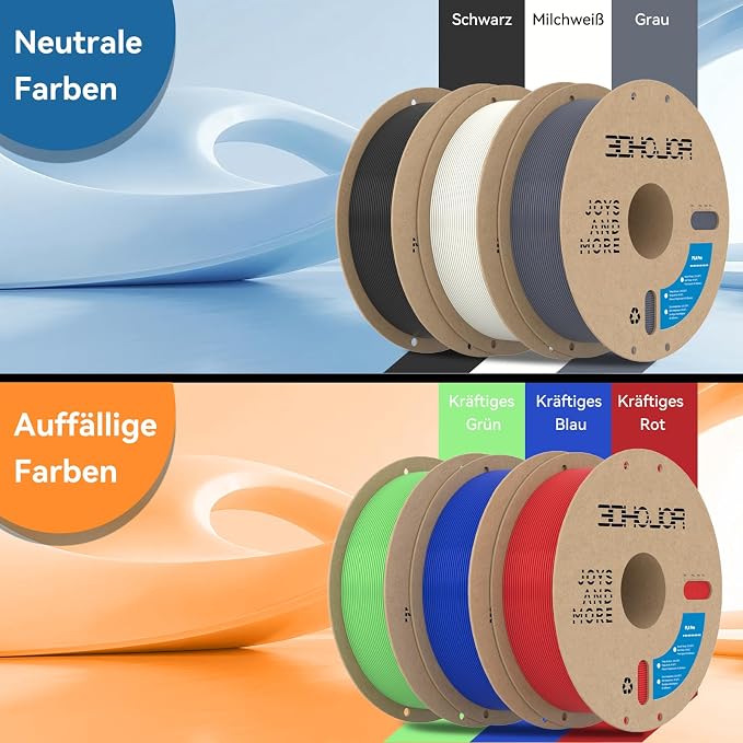 3DHoJor 6KG Bundle PLA+ Filament 1.75mm PLA 3D Printer Filament, 6 Pack 1kg(2.2lbs) Cardboard Spool, Dimensional Accuracy +/- 0.03mm, Fit Most FDM Printer (Black+Milky White+Grey+ Red+Green+Blue)
