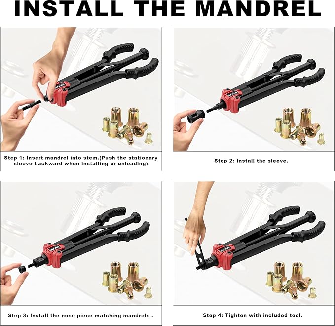 WETOLS 17" Rivet Nut Tool, Hand Rivet Tool Kit with 11 Metric & SAE Mandrels M3 M4 M5 M6 M8 M10 M12, 10-24, 1/4-20, 5/16-18, 3/8-16, 110pcs Rivnuts, Sturdy Case Packed, Auto Release Nut Design, WE-896