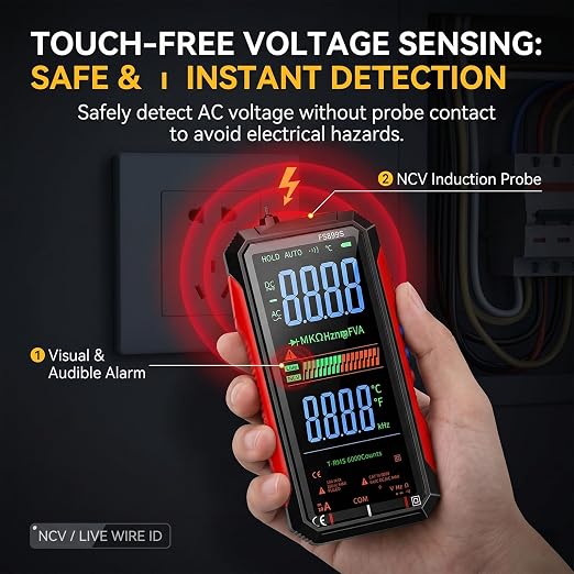 2026 Upgraded FS899L Digital Multimeter & 20 pcs Silicone Test Leads Kit, USB-C Rechargeable Color Screen, Auto 6000 Counts True RMS AC/DC Voltage Tester, NCV, CAT.III 1000V