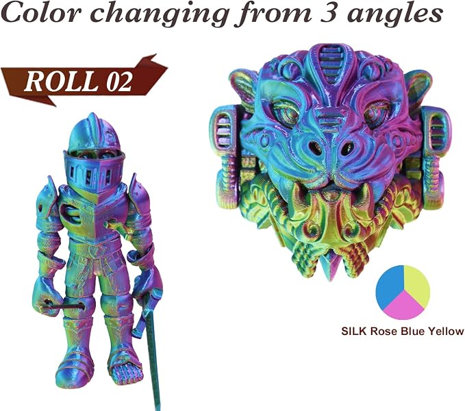 LOVOON Silk PLA 3D Printer Filament Bundle 2 KG, PLA Filament 1.75mm, Shiny Silk Tri Color Blue/Yellow/Red and Rose Red/Sky Blue/Yellow, Color Change by Angle 3D Printer PLA Filaments, 1KG X 2 Spools