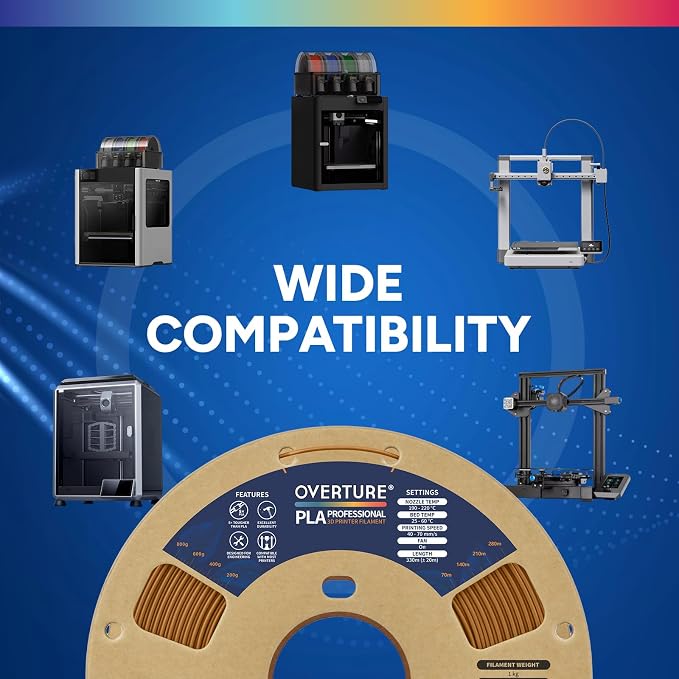 OVERTURE PLA Plus (PLA+) Filament 1.75mm, Stronger & More Durable, Professional Toughness 3D Printer Filament 1kg (2.2lbs), High Precision +/- 0.02mm, Tangle-Free (Copper)