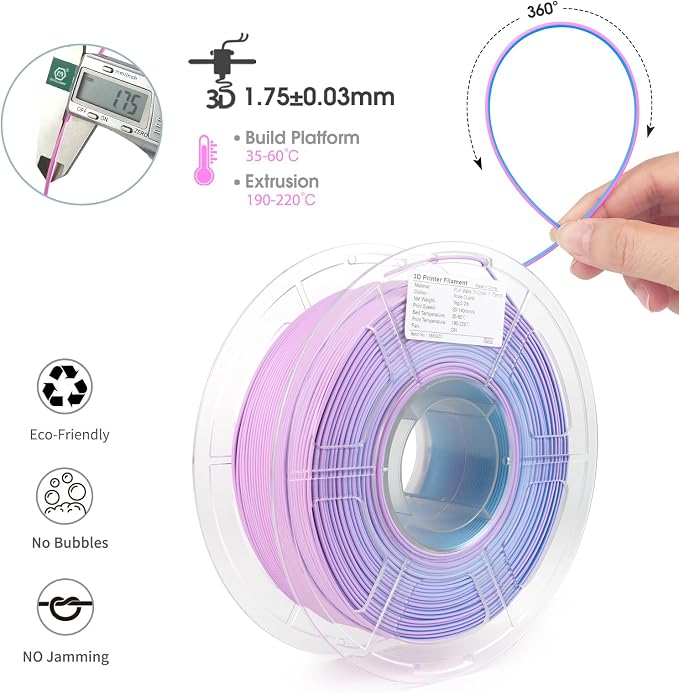 iSANMATE Matte Tri Colors Filament 1.75mm, 3-in-1 Color Rainbow Filament, Coextrusion 3D Filament, Rapid Magic Color Change Filament 1.75mm, Dimensional Accuracy +/- 0.03 mm,Rose Ouartz 1KG/Spool