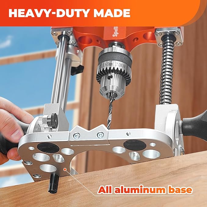 SpeTool S04001 Portable Drill Guide with Liner Ball Bearings Guide Poles, 1/2” Chuck Portable Drill Press Adapter for Hand Drill Adjustable from 0-60°, Multi Angle Drill Guide for Straight Holes