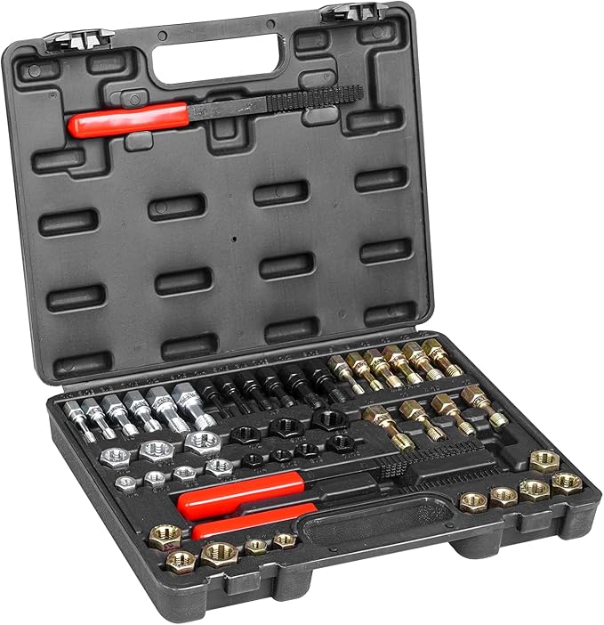 VEVOR Thread Chaser Set - 49-Piece UNC UNF and Metric Thread Restorer Tool Rethreading Tool Kit with 22 Taps 24 Dies 3 Thread Files Storage Case Heat Treated Steel for Mechanics DIY Enthusiasts