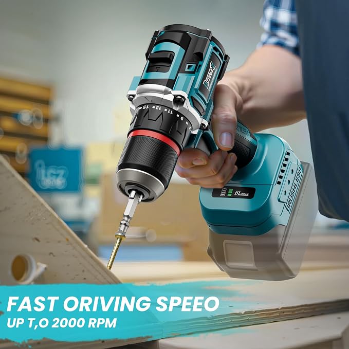 DIYtoolifz Power Drill Cordless Compatible with Makita 18V Battery (Tool Only) 1/2" Brushless Electric Drill Set,440 In-lbs(50N.m) Electric 18V Drills Driver Tool, Variable Speed Mode for Home,Garden