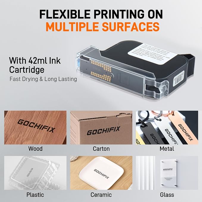 GOCHIFIX Handheld Inkjet Printer with 4.3'' Touch Screen Portable Handheld Printer Printing Height 0.08-0.5 Inch Inkjet Coding Machine for Text QRCode Barcode Image Date (Support 27 Languages)