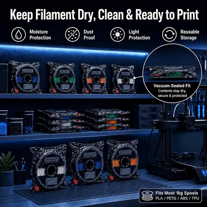 3D Printer Filament Storage Kit, 30 Vacuum Bags with Pump & Humidity Cards | Cordless Rechargeable Pump,Vacuum Storage,Moisture Protection,Reusable Bags,Fits 1kg Filament