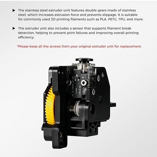 Bamboo Original P1 Series Stainless Steel Extruder Unitt with Dual Gears for Increased Extrusion Force and Filament Break Detection,Compatible with Bambu Lab P1P/P1S 3D Printer