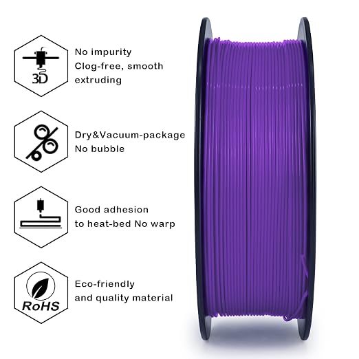 ZIRO PLA Filament 1.75mm, Pure Color 3D Printer Filament, PLA PRO Basic Color Series, 1.75MM 1KG Spool, Dimensional Accuracy +/- 0.03mm, Purple