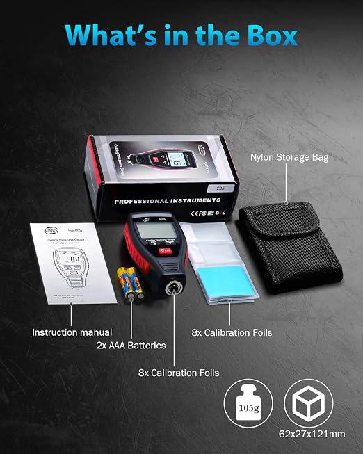 GT235 Paint Coating Thickness Meter, Digita Film Coating Thickness Gauge Measuring 0 to 1800um, Tester Painting Depth, LCD Backligh Display with Screen Rotation for Check Car Original Coating