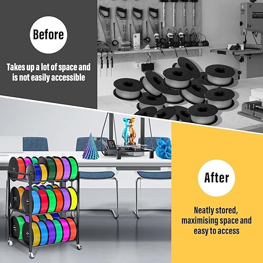 3D Printer Filament Storage Rack,Rolling Filament Spool Holders with Wheels,3-Tier Heavy Duty 3D Filament Storage Rack for PLA/ABS/TPU/Nylon,Filaments Organzied for Home,Office Workshop,Studio