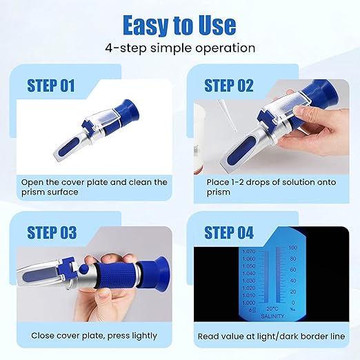 0-10% Salinity Refractometer 1.000-1.070 Specific Gravity Sea Water Tester with ATC Hand Held Refractometer for Saltwater Aquarium, Marine Monitoring (Made of Copper Not Cheap Aluminum)