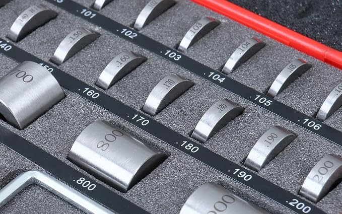 Accusize Industrial Tools 36 Pc Steel Spacer Block Set in Fitted Case, 3604-7001 | Hardened and Lapped HRC 57-60 Blocks, 3/4 in Dia, 1/4-28 ID Thread, Connecting Screws and Fitted Case