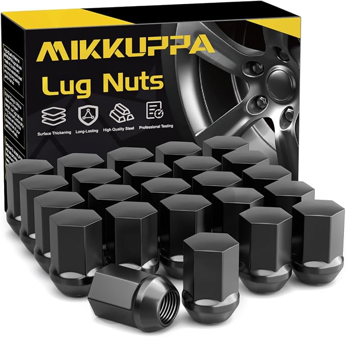 MIKKUPPA M14x1.5 Black Lug Nuts - One-Piece Chrome OEM Factory Style Large Acorn Seat Lug Nuts 7/8" Hex Replacement for Most Chrysler Dodge Jeep Ram Vehicles 24pcs Replace OEM 611-330