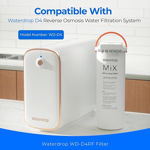 Waterdrop D4RF Filter, Replacement for D4 RO System, 1-Year Lifetime | 6-Stage Filtration, Easy and Quick Filter Replacement, Long Filter Lifespan, Under-Sink Reverse Osmosis Filter