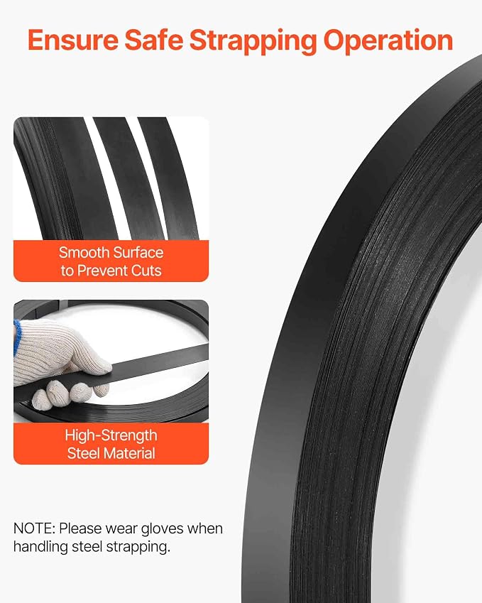 VEVOR Steel Strapping Coil, 3/4 in x 0.02 in x 300 ft, Metal Strapping Banding Roll Withstands Harsh Environment, 1710 lbs Break Strength, Heavy Duty Banding Pallet Strap Coil for Pallet Packing