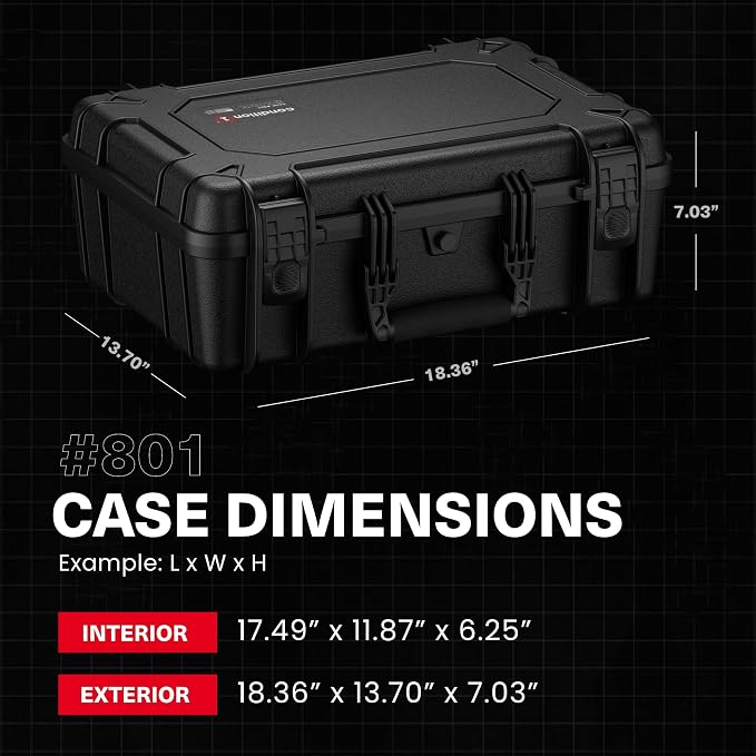 Condition 1 18" Medium Waterproof Hard Case with Foam, Model 801, Portable Protective Storage Box for Travel, Tactical Gear, Made in USA,18.36"x13.70"x 7.03" Orange