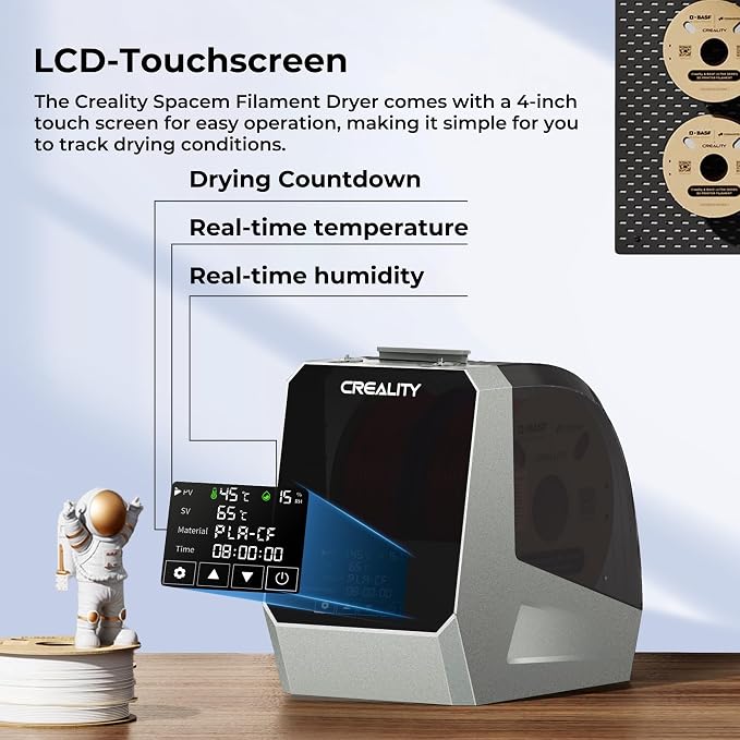 2025 Official Space Pi Filament Dryer Plus, 2 Rolls 3D Printer Filament Dry Box with 360° PTC Fast Heating, 4'' LCD Touch Screen, Filament dehydrator Fits 1.75/2.85mm PLA PETG ABS Filament