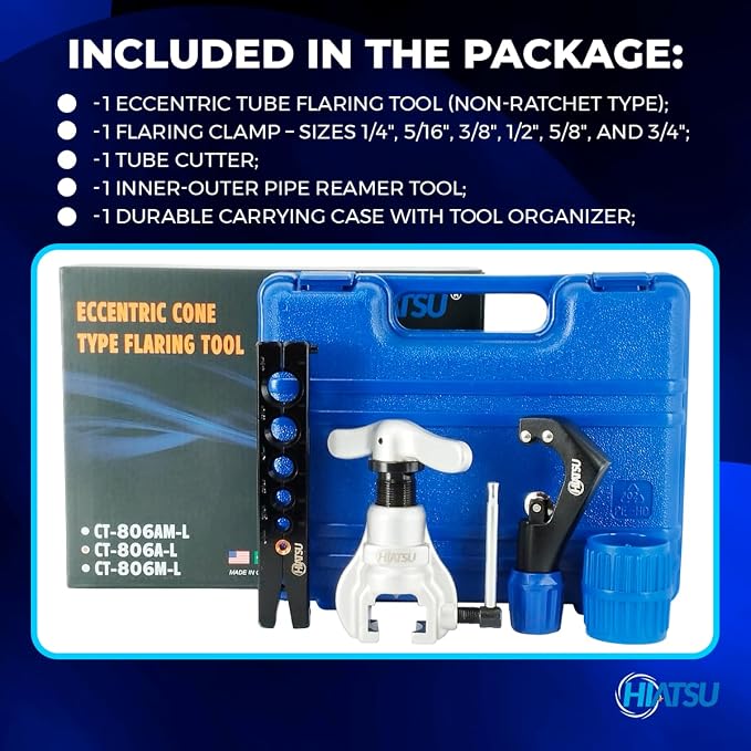 Hiatsu Professional Flaring Tool Kit - Heavy-Duty HVAC Flaring Tool Set with Copper Flaring Tool for 1/4-3/4 Inch Tubing