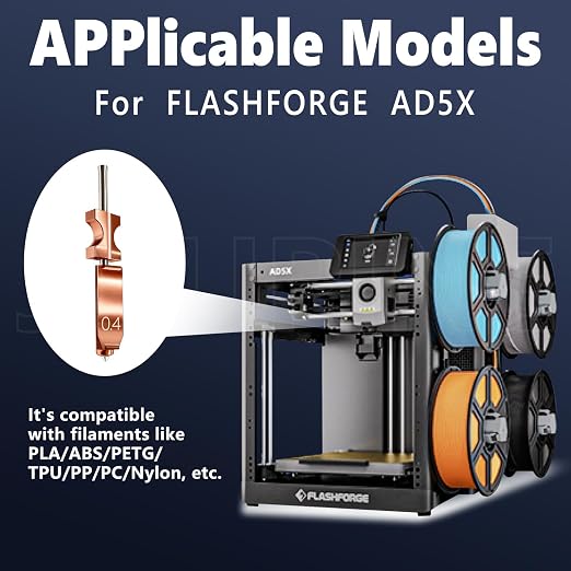 3-Pack 0.4MM Upgrade High Flow Hotend Kit for Flashforge AD5X Nozzle, All Metal 3s Quick-Detachable Nozzle kit,HTR 550°C Hardened Steel Nozzle,32mm³/s High Flow,600mm/s High-Speed AD5X Parts