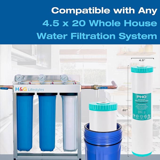 H&G Lifestyles Water Descaler Cartridge,Replacement for 20 x 4.5 | Whole House Water Filtration System, Anti-Scale Filter,Polyphosphate Inhibitor Filter,Compatible with 20 Inch Filter Housing