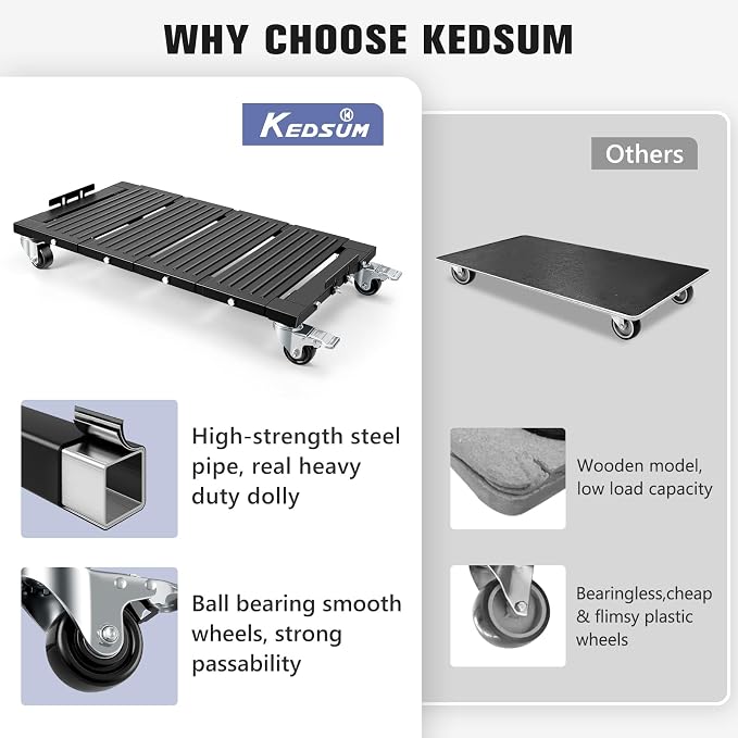 KEDSUM 2200LBS Furniture Dolly with Panel, Heavy Duty Appliance Dolly with 100% Thicken Steel Frame, Flat Movers with Brake System, All Terrain Used for Moving, Warehouse, 31 in. x 17 in.